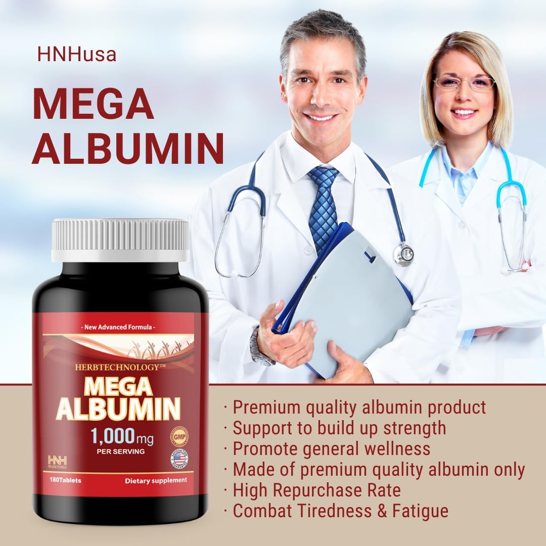 Dr.K&C Mega Albumin Protein 1000mg Tablets for Healthy Kidney & Liver Function, Overall Health Support, Energy Balance - 180 tabs