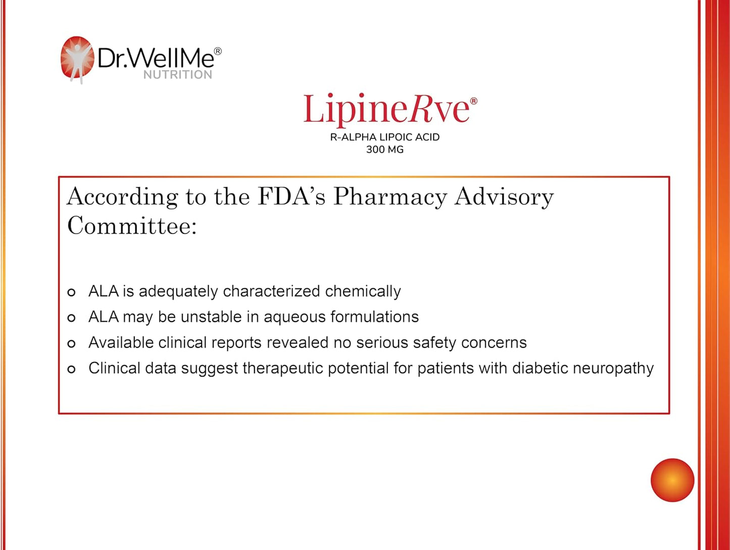 Dr.WellMe Lipinerve R Alpha Lipoic Acid Capsules - 300mg Antioxidant Supplement, Kosher & Halal - 30 Count USA-made