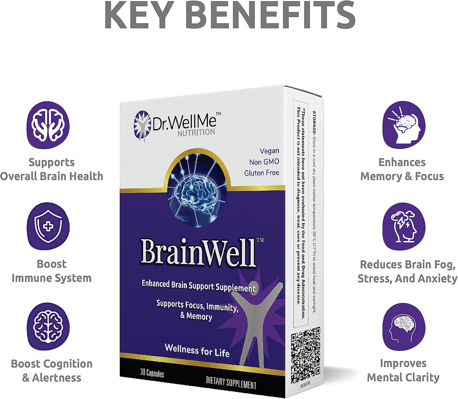 Dr.WellMe Nootropic Brain Booster Supplement with Turmeric & Ginkgo Biloba - Memory, Focus & Cognitive Health Support - Vegan Capsules (30 Count)