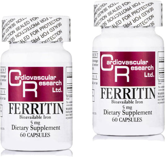 Dual Pack Cardiovascular Research Ferritin Iron Supplement 5mg - 120 Capsules for Men & Women - Save with 2 Pack