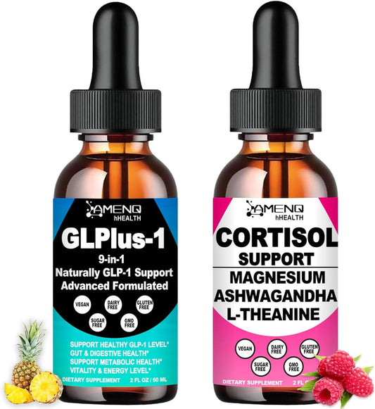 Dual Pack GLP-1 Supplement and Cortisol Detox for Hormone Balance, Metabolism, and Digestion in Men and Women - Non GMO and Sugar Free - 2 Pack