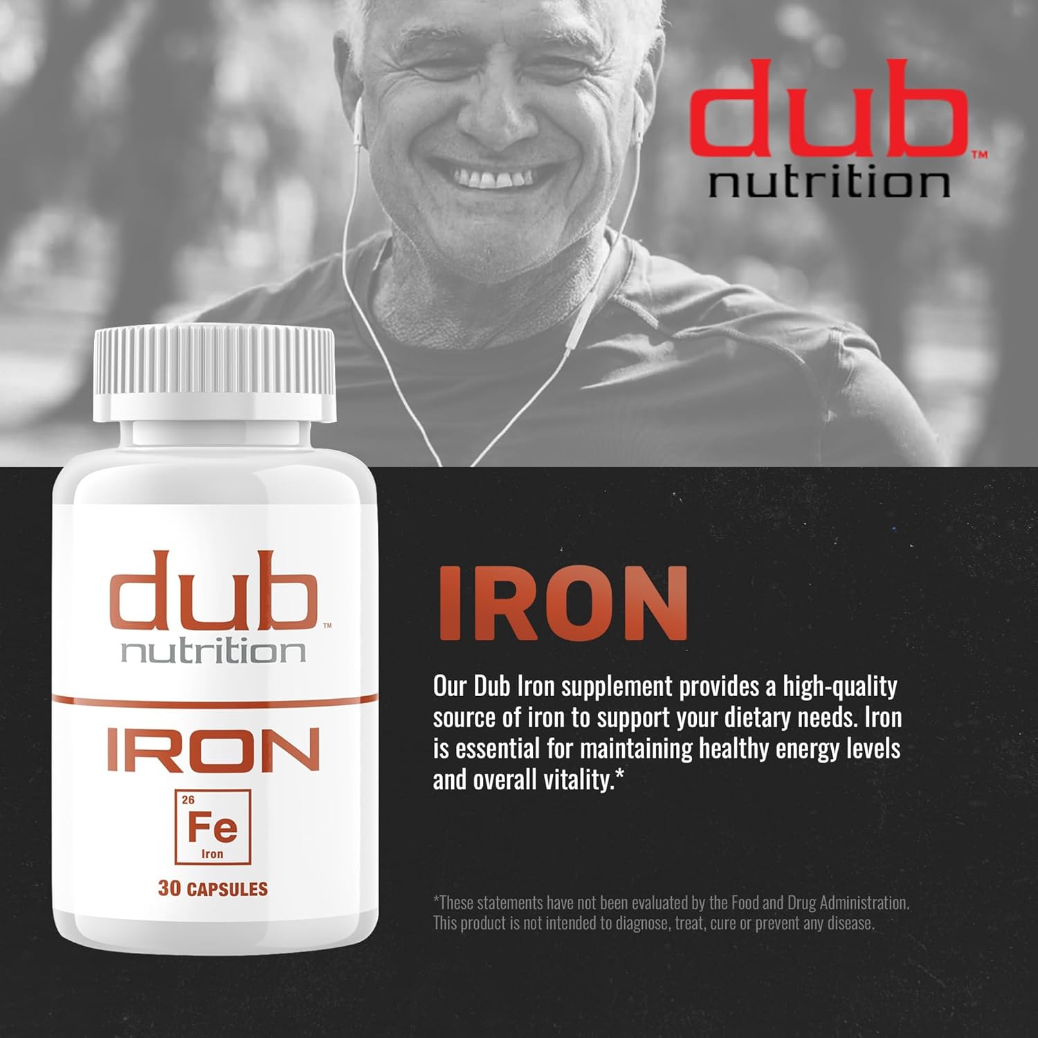 Dub Nutrition Iron Supplement - High Absorption, Gentle on Stomach - No Nausea, No Fillers - Clean Gelatin Capsules - Supports Daily Nutritional Needs - 30 Capsules