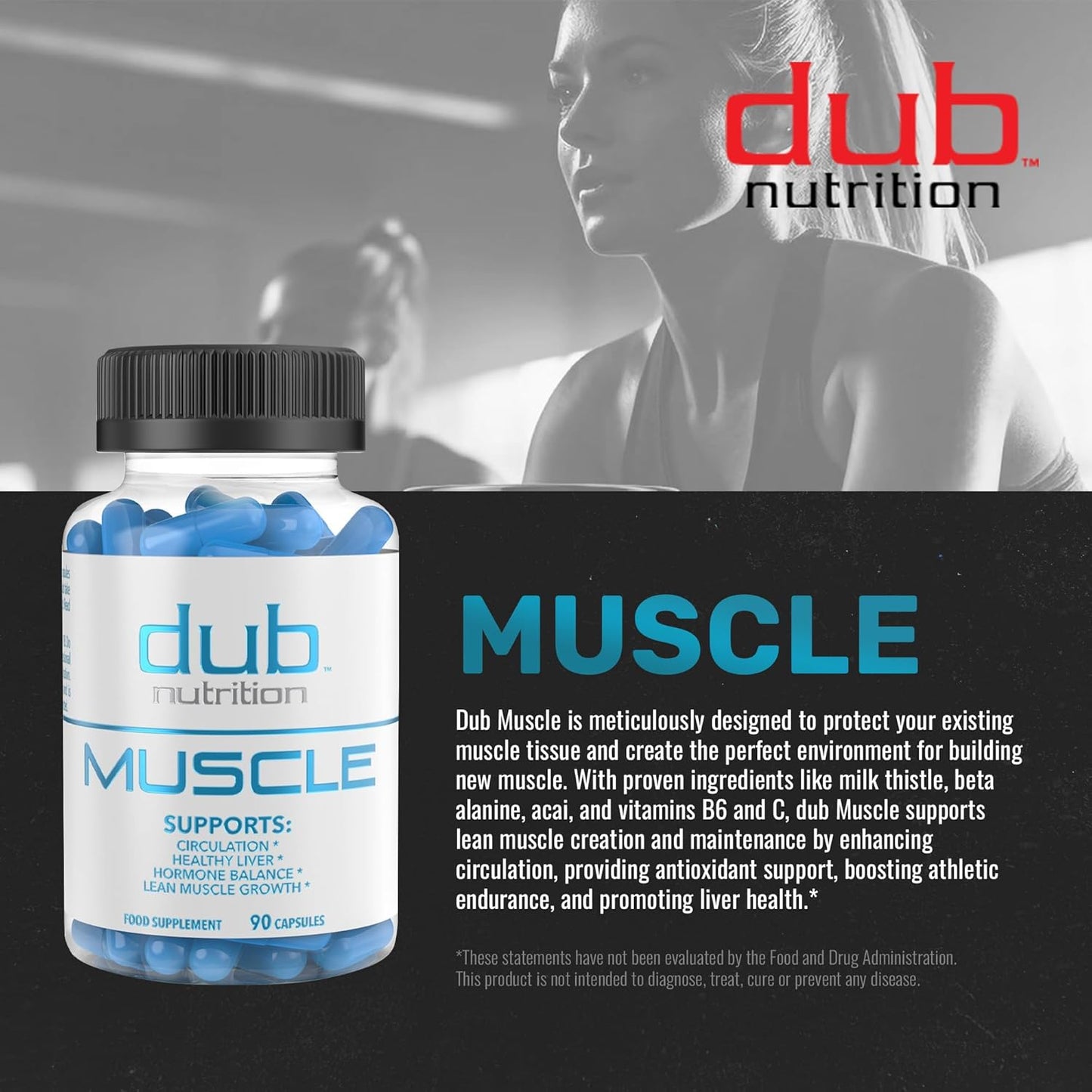 Dub Nutrition Muscle Supplement with Milk Thistle, Beta Alanine, Acai, Vitamins B6 & C - Supports Recovery, Strength, & Wellness - 90 Capsules