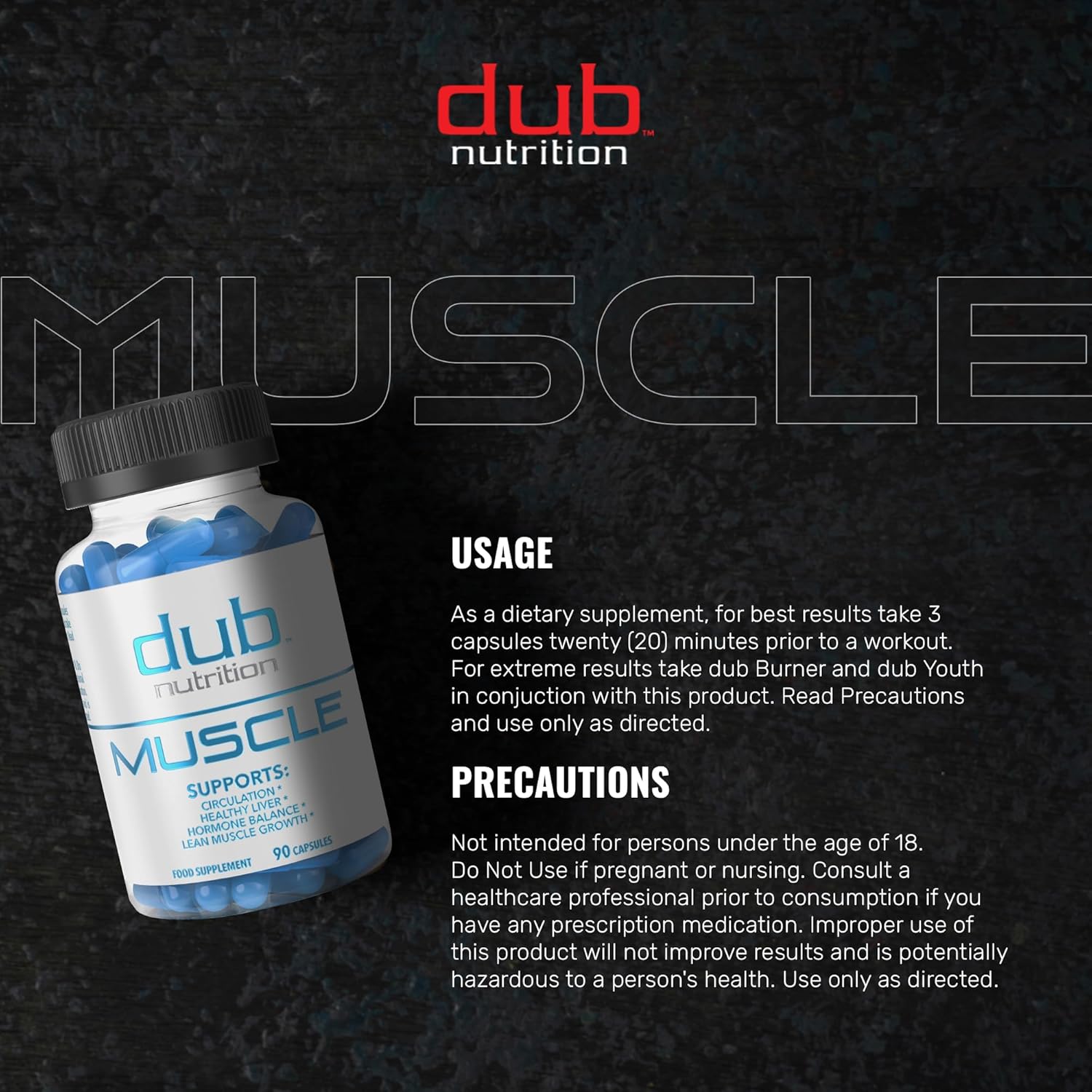 Dub Nutrition Muscle Supplement with Milk Thistle, Beta Alanine, Acai, Vitamins B6 & C - Supports Recovery, Strength, & Wellness - 90 Capsules