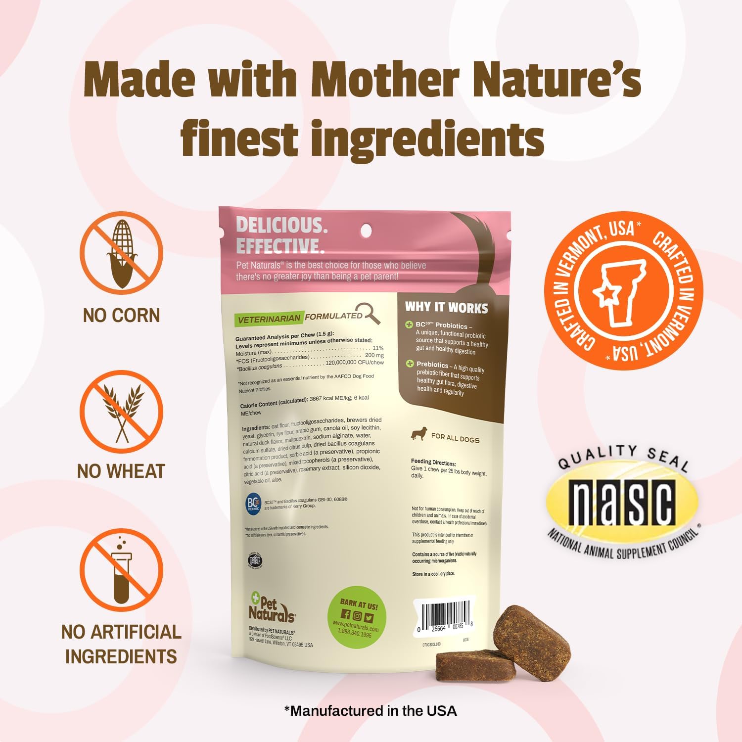 Duck Flavored Dog Probiotic Chews - 120M CFUs for Digestive and Immune Health, Diarrhea, Allergies.