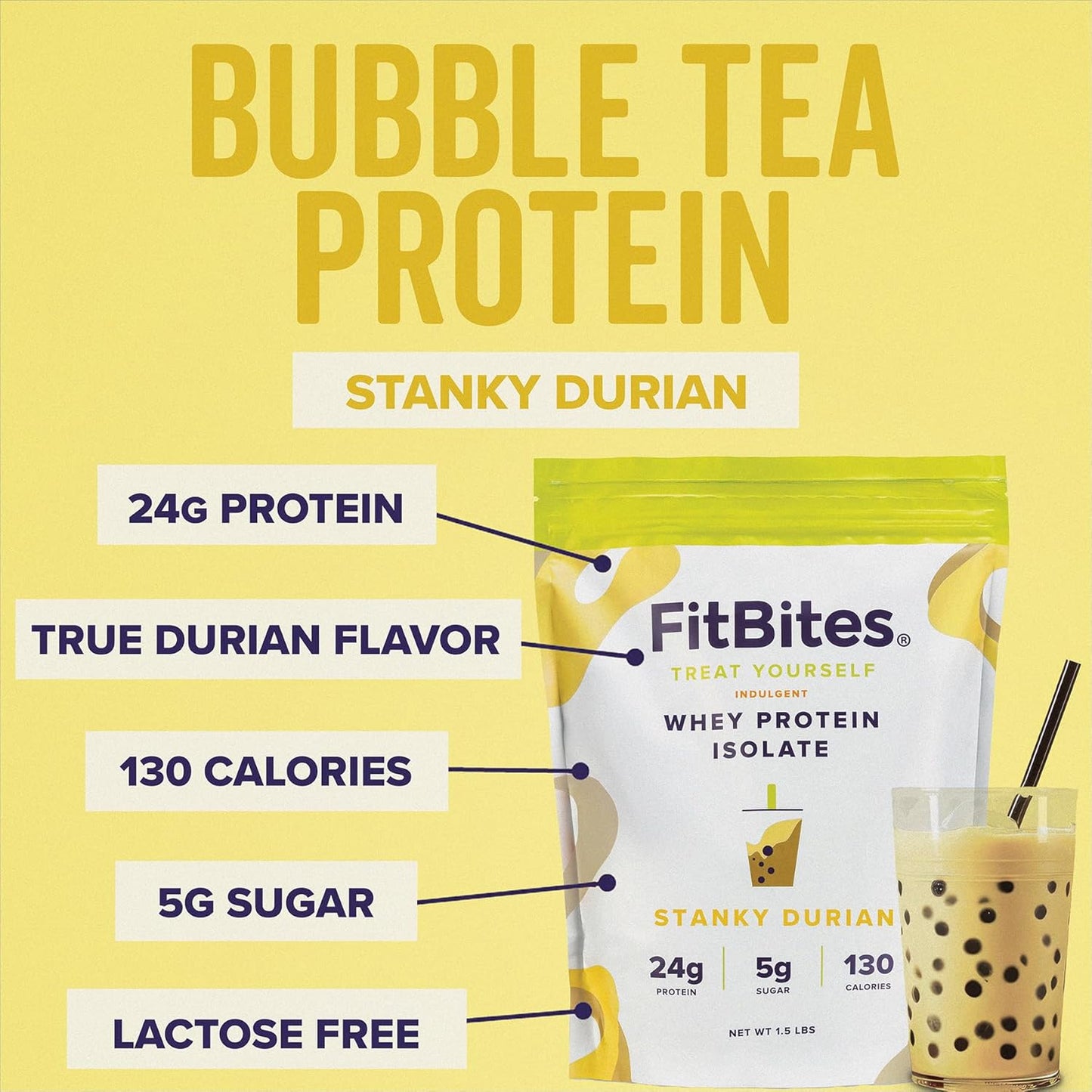 Durian Flavored FitBites Whey Protein Isolate - High-Quality Protein Supplement