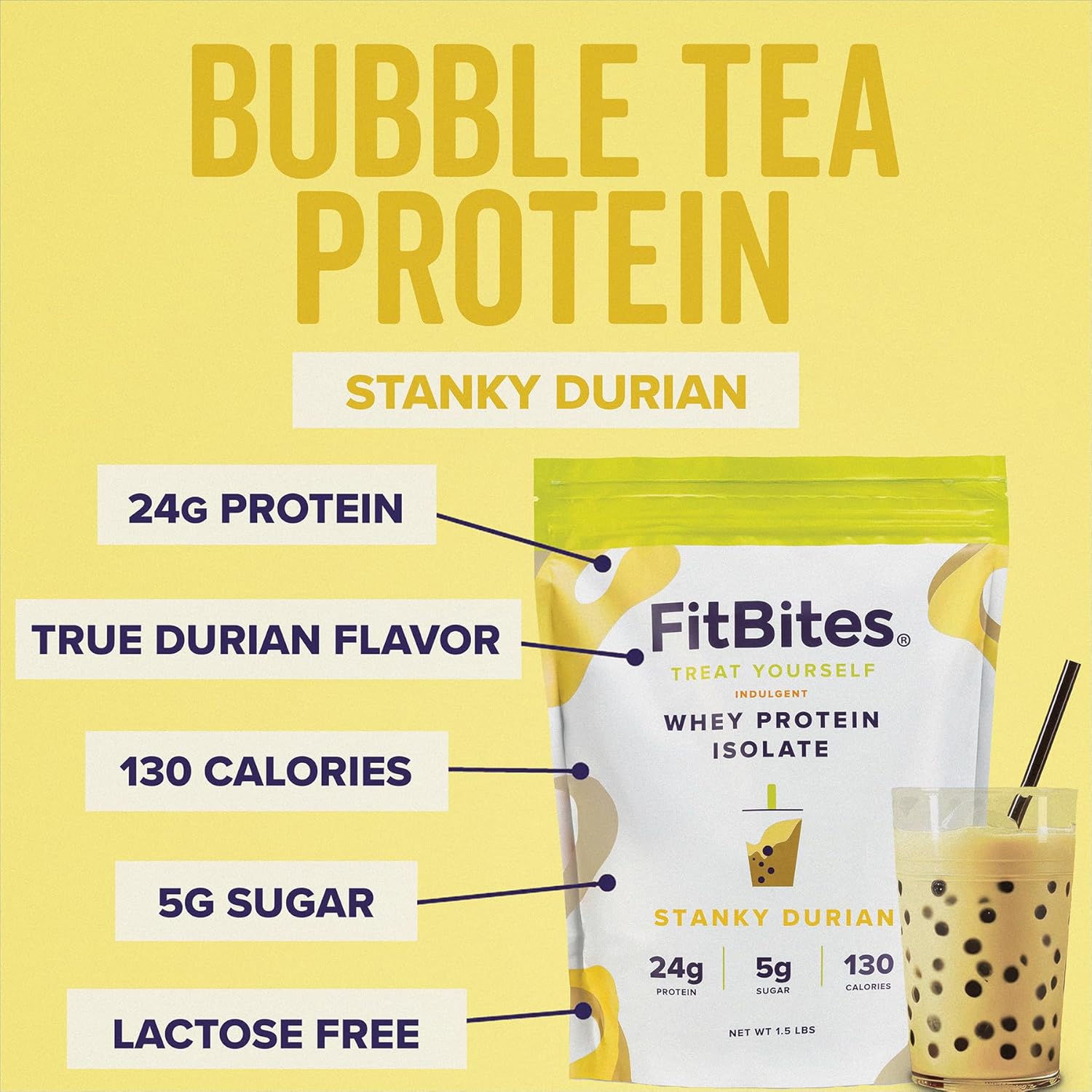 Durian Flavored FitBites Whey Protein Isolate - High-Quality Protein Supplement