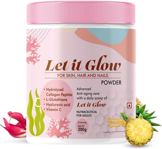 DURJA Let It Glow Collagen Supplement with L-Glutathione & Vitamin C for Healthy Skin, Hair, and Nails - Pineapple Powder, 1 Pack