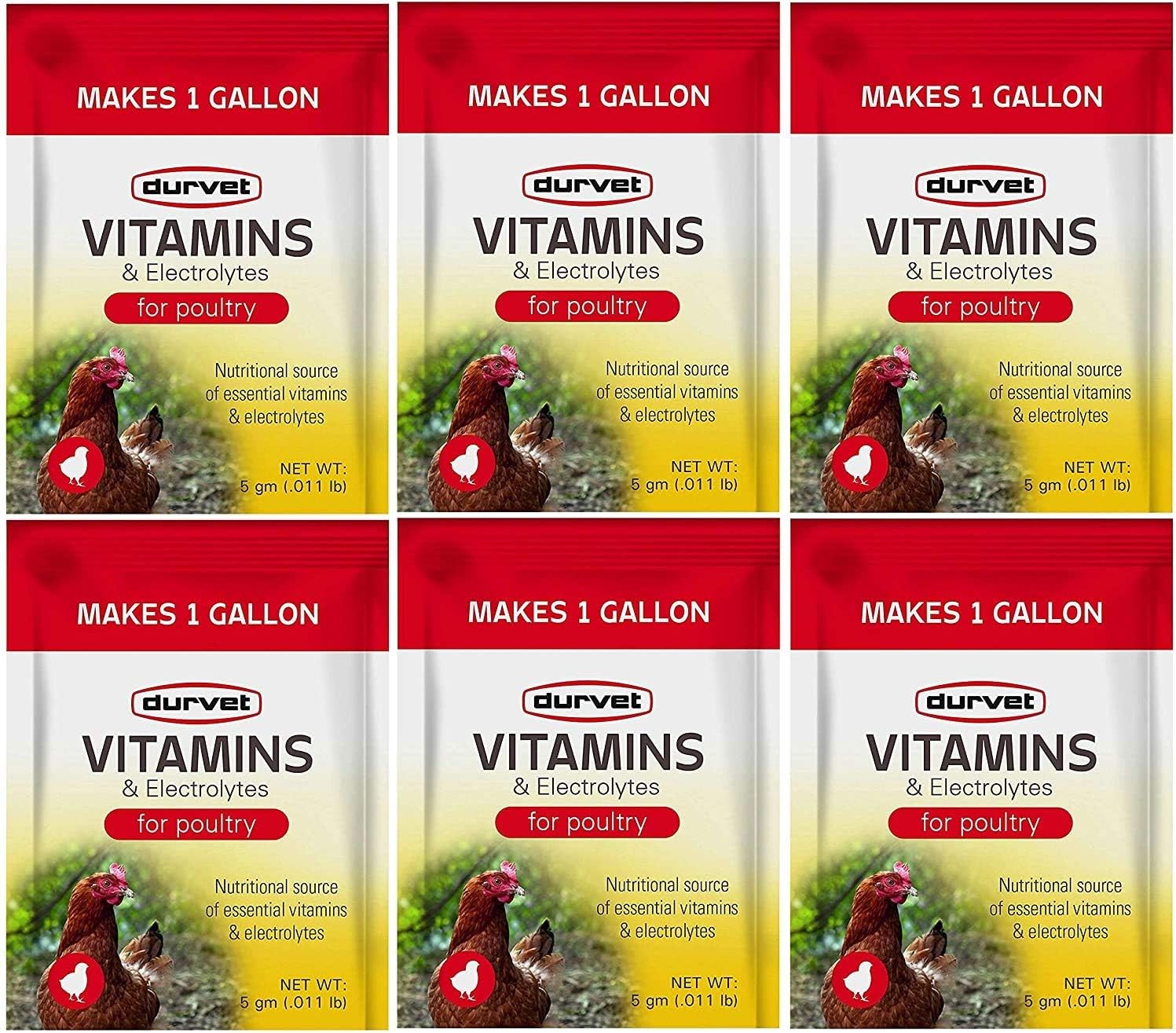 Durvet Poultry Vitamins and Electrolytes 6 Pack - 5 Grams, Makes 6 Gallons