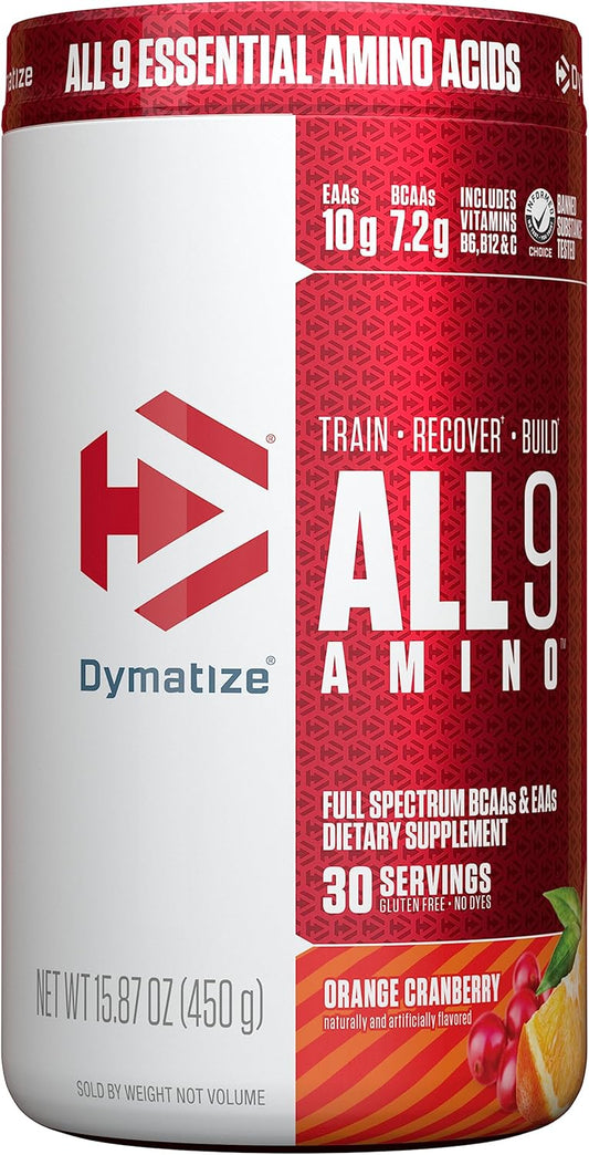 Dymatize All9 Amino Orange Cranberry: 30 Servings, 7.2g BCAAs, 10g Essential Amino Acids, Muscle Recovery