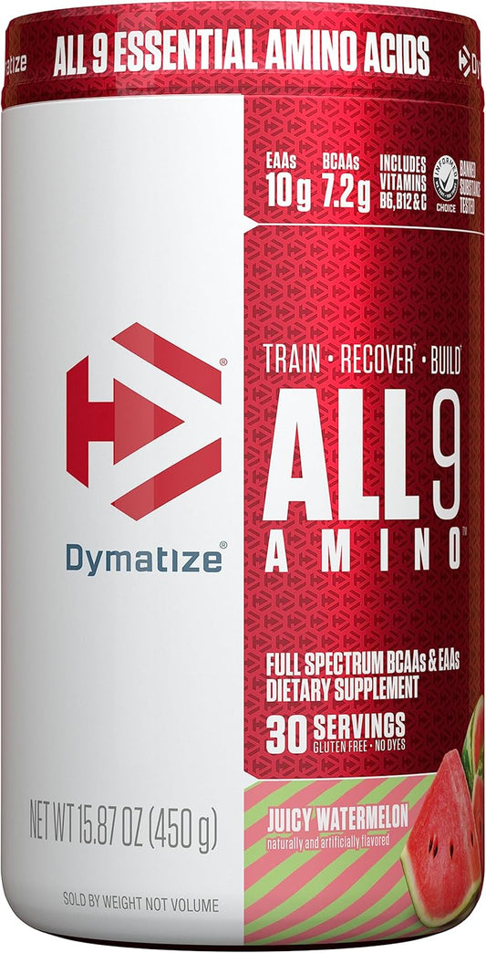 Dymatize All9 Amino Watermelon Flavor: 7.2g BCAAs, 10g EAAs, 30 Servings, 15.87oz