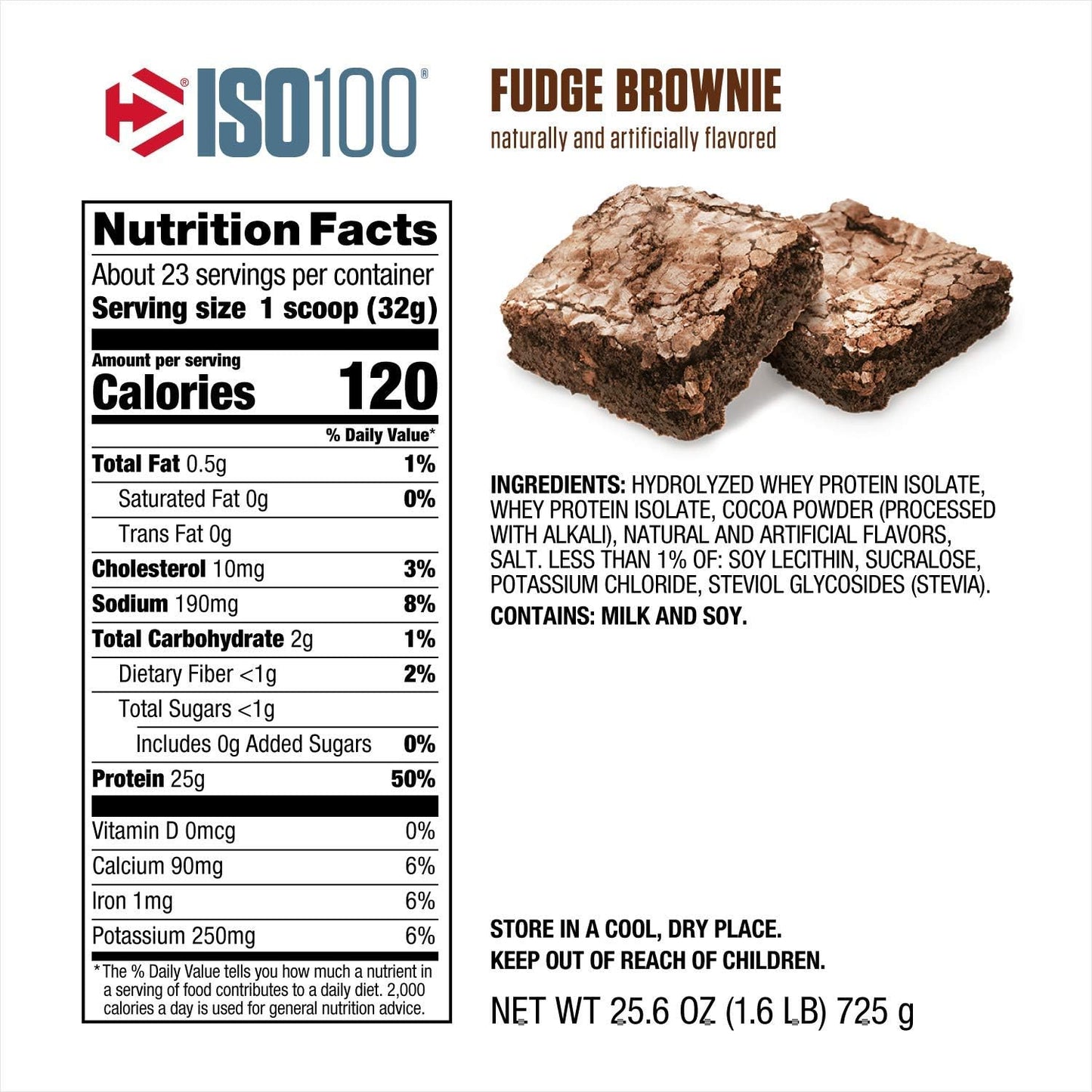 Dymatize ISO 100 Whey Protein Powder, Fudge Brownie Flavor, 25g Protein, 1.6 lb (25.6 oz)