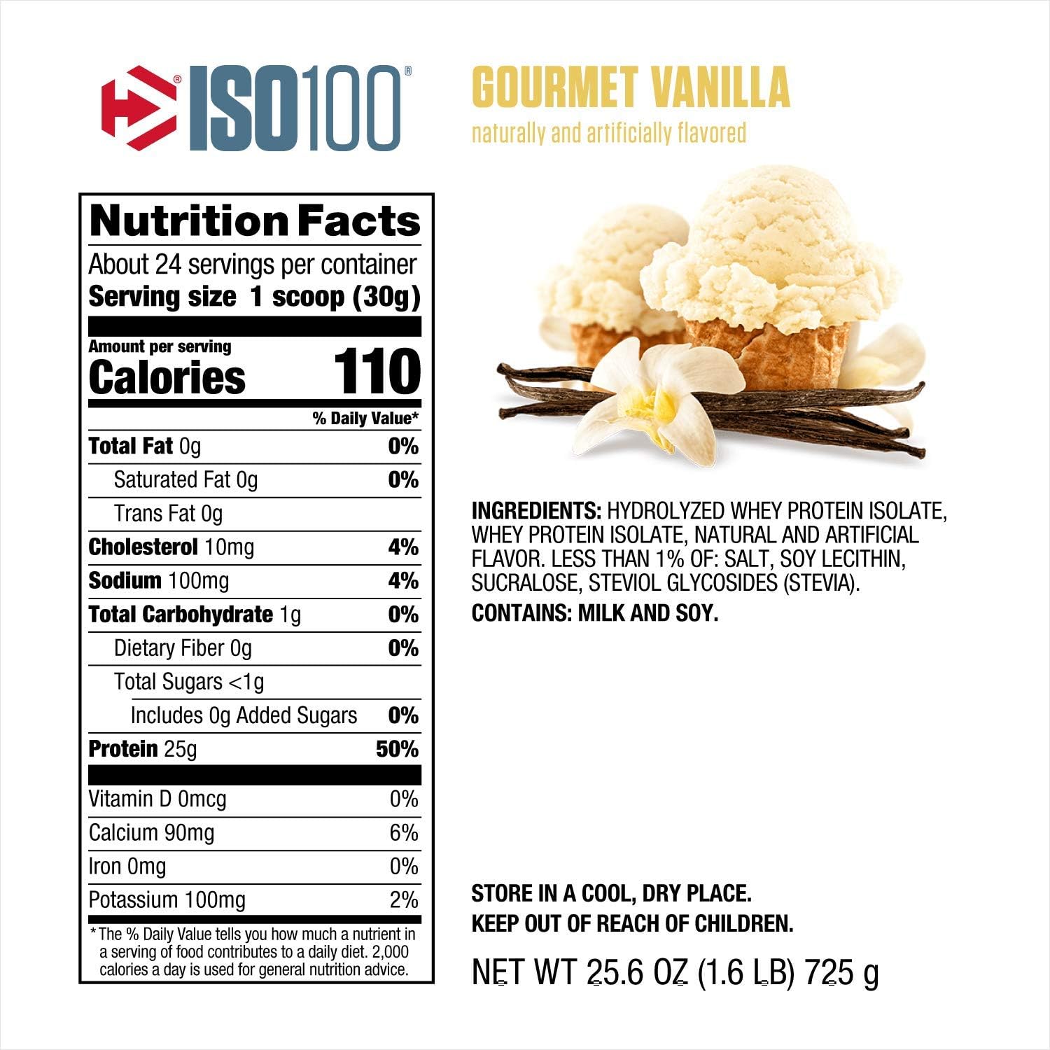 Dymatize ISO100 Hydrolyzed Protein Powder - White Gourmet Vanilla Flavor - 25.6 oz Size