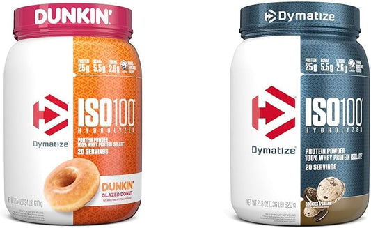 Dymatize ISO100 Hydrolyzed Whey Isolate Protein Powder, Dunkin' Glazed Donut Flavor, 20 Servings, 25g Protein, 5.5g BCAAs