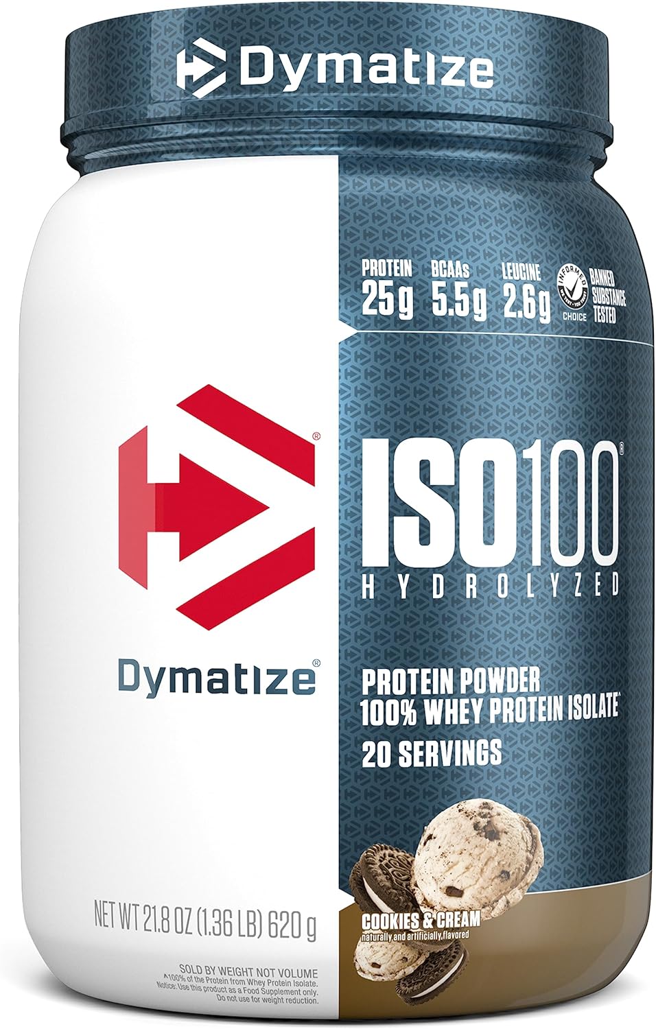 Dymatize ISO100 Hydrolyzed Whey Isolate Protein Powder, Dunkin' Glazed Donut Flavor, 20 Servings, 25g Protein, 5.5g BCAAs