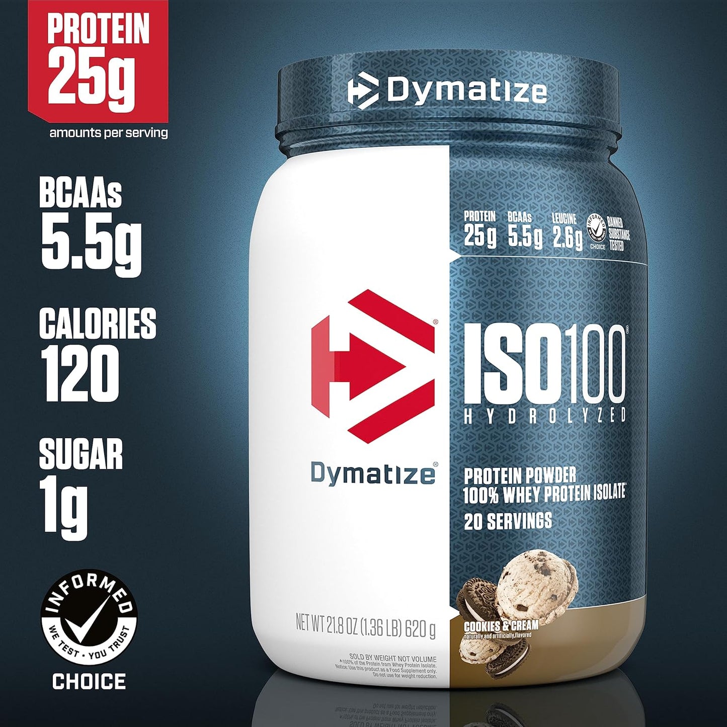 Dymatize ISO100 Hydrolyzed Whey Isolate Protein Powder, Dunkin' Glazed Donut Flavor, 20 Servings, 25g Protein, 5.5g BCAAs