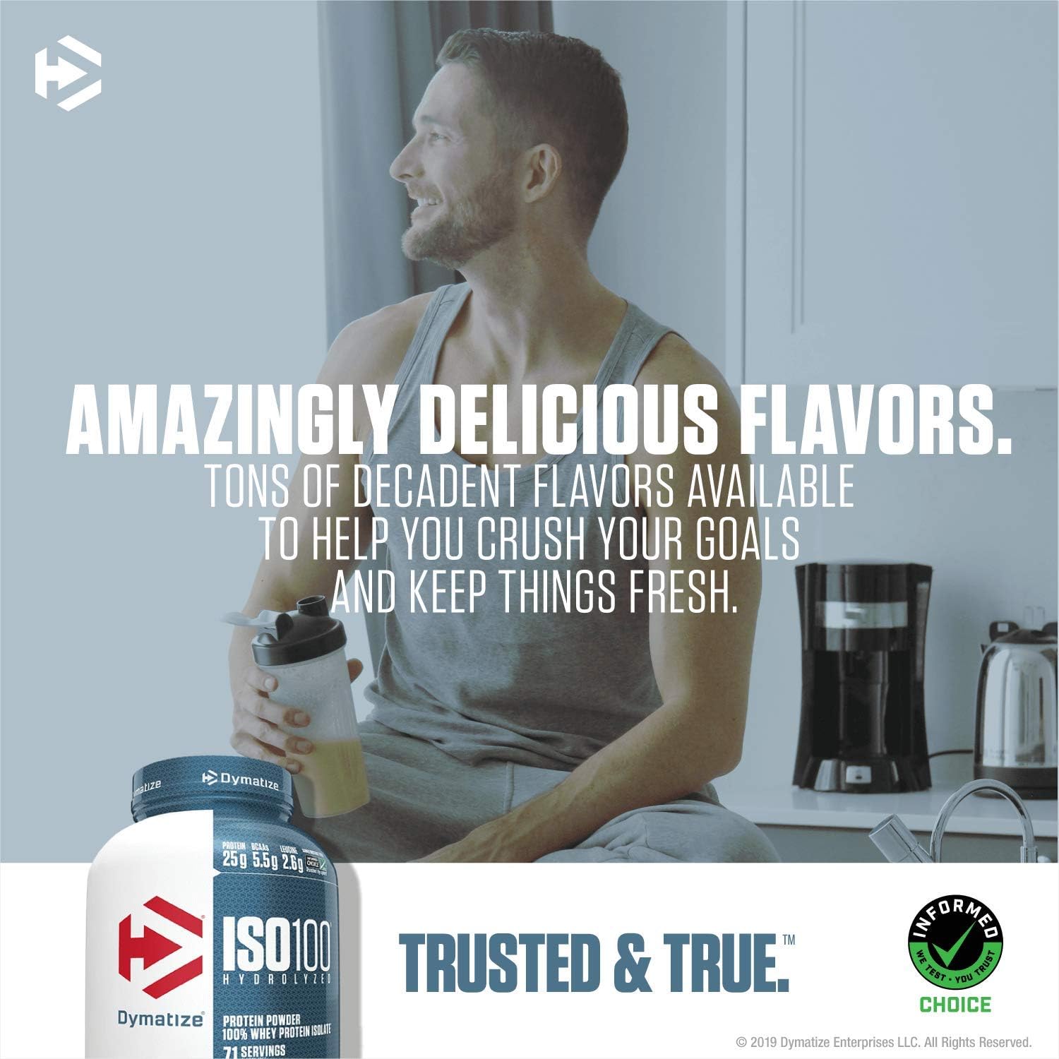 Dymatize ISO100 Whey Isolate Protein Powder, Cookies and Cream Flavor, 25g Protein, 5.5g BCAAs, Gluten-Free, Fast Absorption, Easy Digestion - 1.6 lb