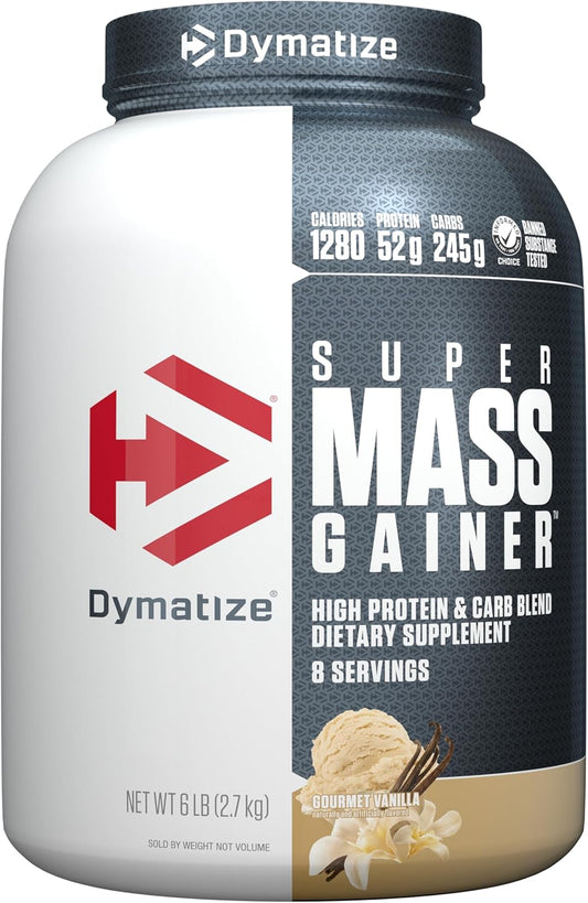Dymatize Super Mass Gainer Protein Powder, 1280 Calories, 52g Protein, 10.7g BCAAs, Delicious Vanilla Flavor, 6lb Pack - Build Strength and Size Rapidly