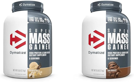 Dymatize Super Mass Gainer Protein Powder Bundle - 2 Pack, 6 lb, 52g Protein, 1280 Calories, Gourmet Vanilla & Chocolate
