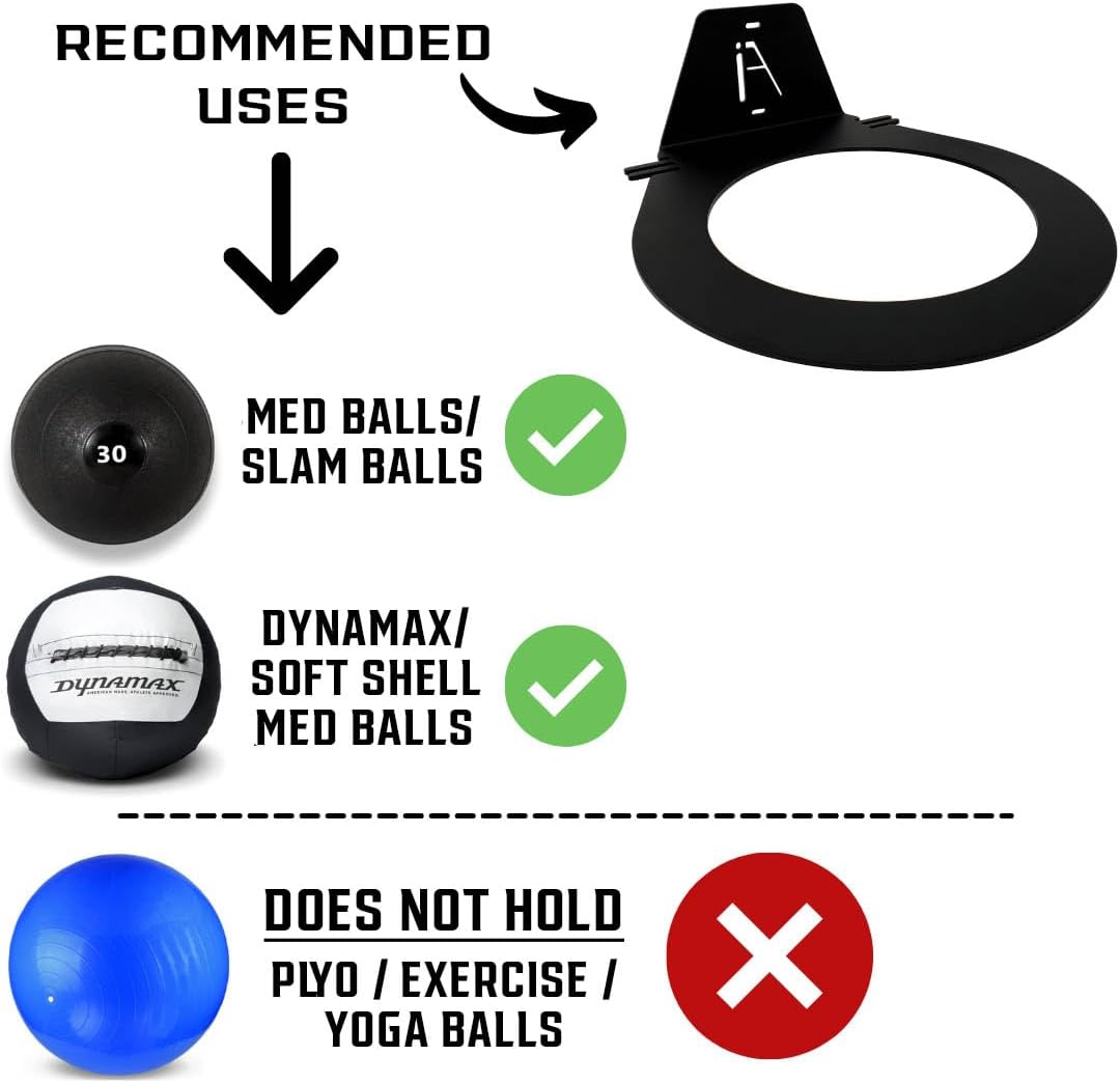 Dynamax Medicine Ball Wall Mount Storage Rack, 8.5" Inside Diameter, 30-lb Capacity - Gym Exercise Sports Balls Organizer