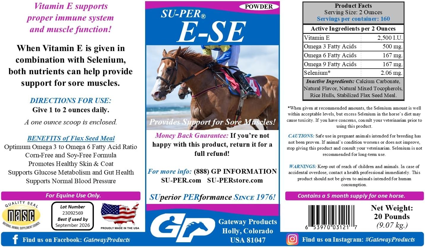 E-Se Horse Antioxidant Supplement with Vitamin E and Selenium for Muscle Support - 20 lb