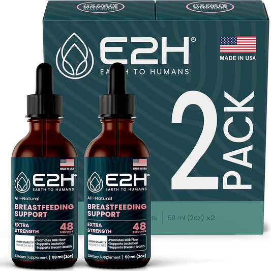 E2H Earth to Humans Breastfeeding Liquid Supplement with Fenugreek, Milk Thistle, Fennel - Vegan Lactation Support - Alcohol-Free - 2 Bottles