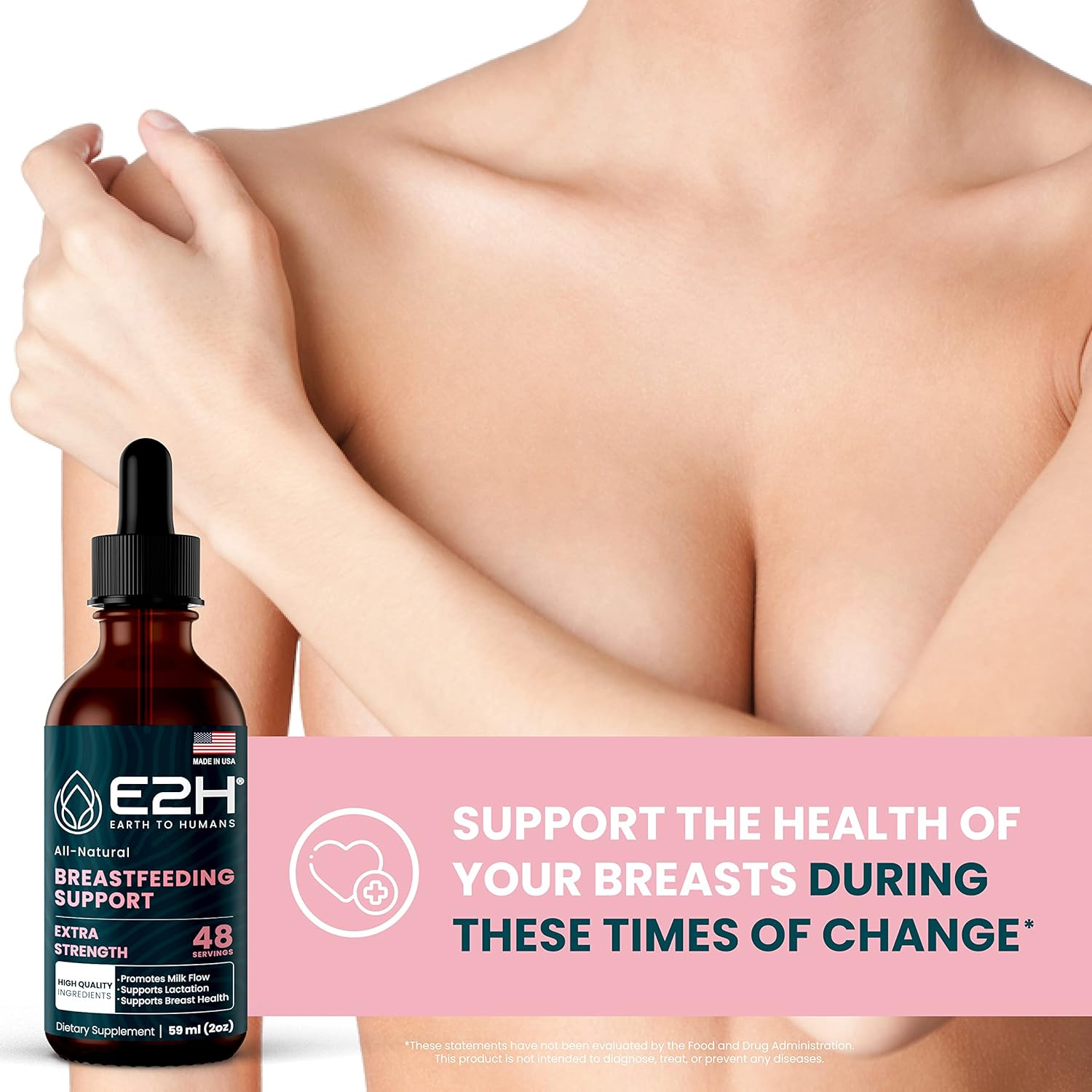 E2H Earth to Humans Breastfeeding Liquid Supplement with Fenugreek, Milk Thistle, Fennel - Vegan Lactation Support - Alcohol-Free - 2 Bottles