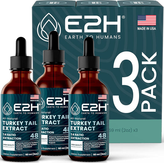 E2H Turkey Tail Mushroom Extract - Immune & Digestive Support Supplement - Non-GMO, Vegan - Pack of 3