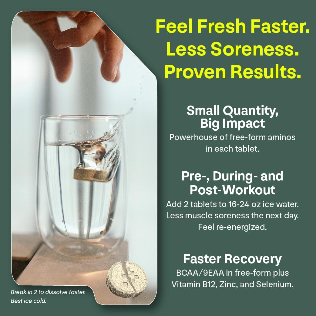 EAA & BCAA Amino Energy Tablets for Faster Recovery - Lemon/Lime Flavor, 10 Servings