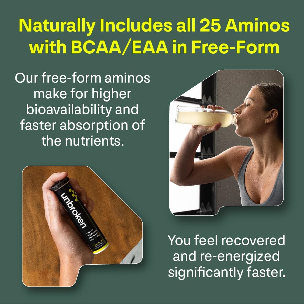 EAA & BCAA Amino Energy Tablets for Faster Recovery - Lemon/Lime Flavor, 10 Servings