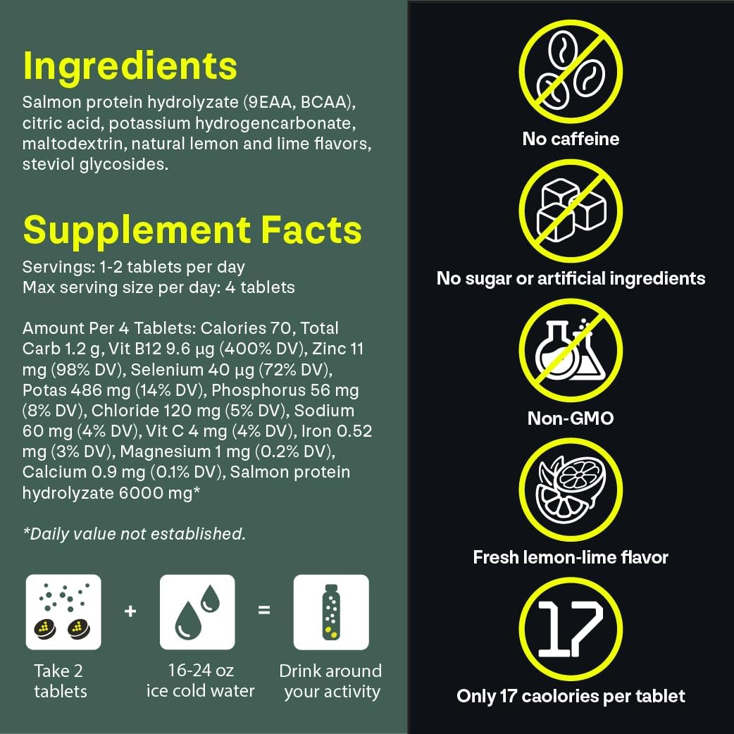 EAA & BCAA Amino Energy Tablets for Faster Recovery - Lemon/Lime Flavor, 10 Servings