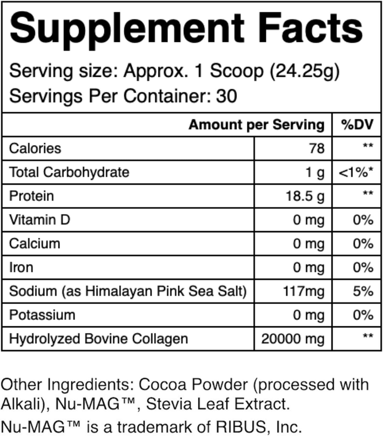 Eabha Organics Grass-Fed Chocolate Collagen: Types I & III - Promotes Healthy Skin, Hair, Nails, Joints - Muscle Recovery - 30 Day Supply - 18g Protein/serving