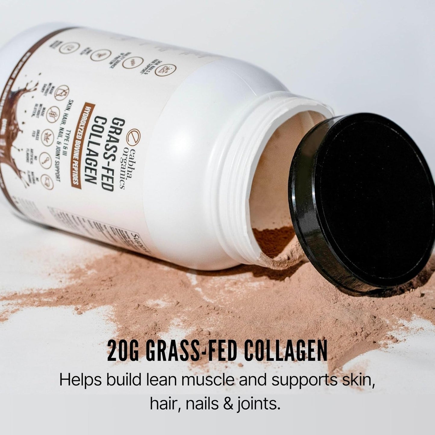 Eabha Organics Grass-Fed Chocolate Collagen: Types I & III - Promotes Healthy Skin, Hair, Nails, Joints - Muscle Recovery - 30 Day Supply - 18g Protein/serving