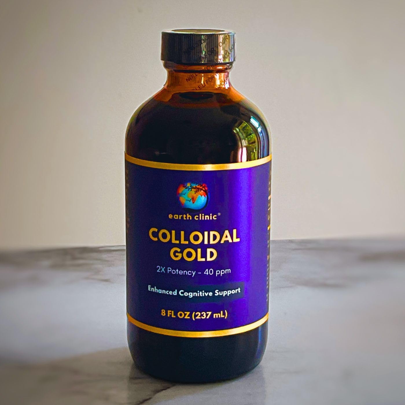 Earth Clinic ® 2X Concentrated Colloidal Gold 40 ppm - 8 fl oz Amber Bottle for Improved Brain Health and Cognitive Function