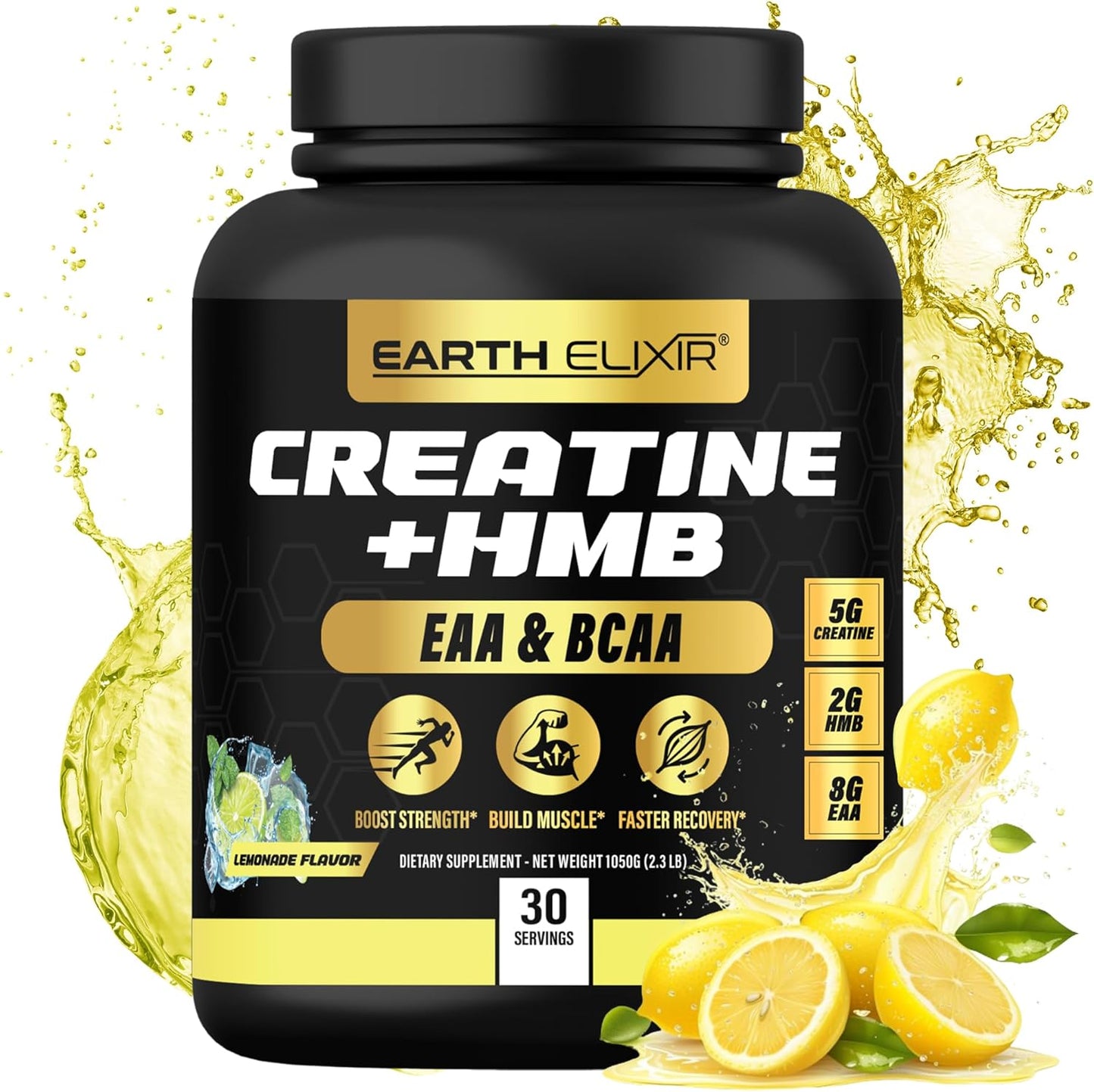 Earth Elixir Creatine HMB Supplement with Essential Amino Acids Powder for Muscle Growth and Recovery