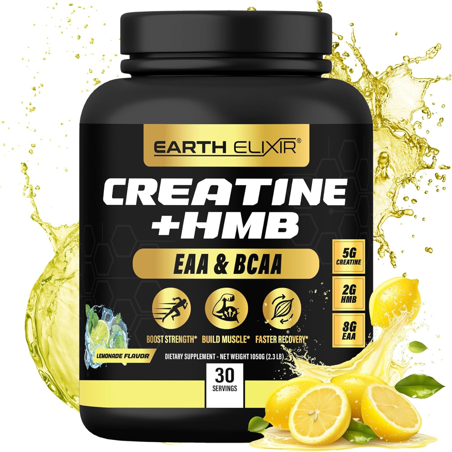 Earth Elixir Creatine HMB Supplement with Essential Amino Acids Powder for Muscle Growth and Recovery