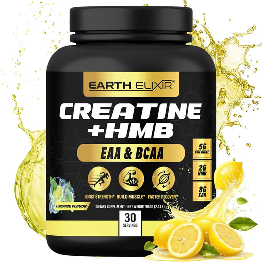 Earth Elixir Creatine HMB Supplement with Essential Amino Acids Powder for Muscle Growth and Recovery