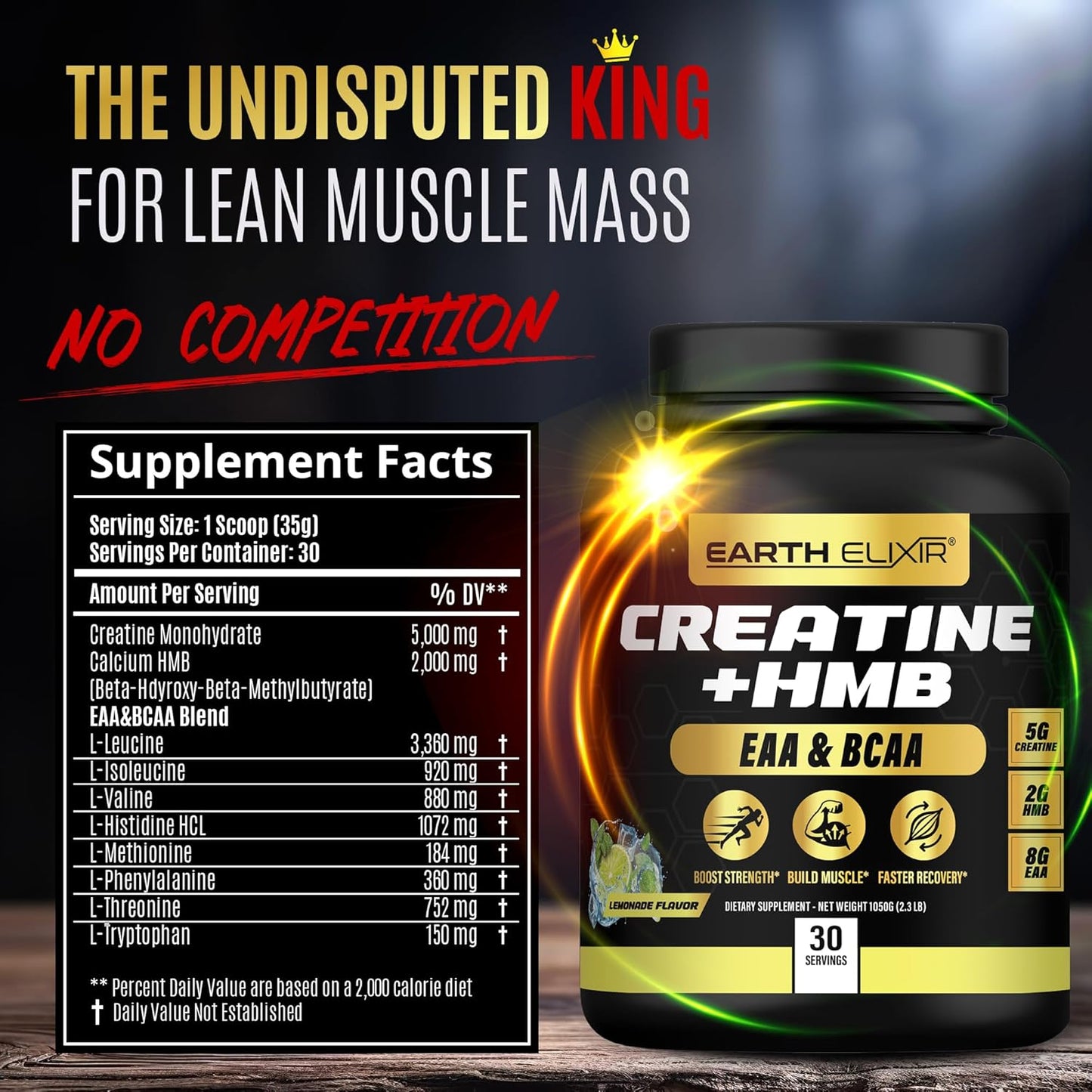 Earth Elixir Creatine HMB Supplement with Essential Amino Acids Powder for Muscle Growth and Recovery