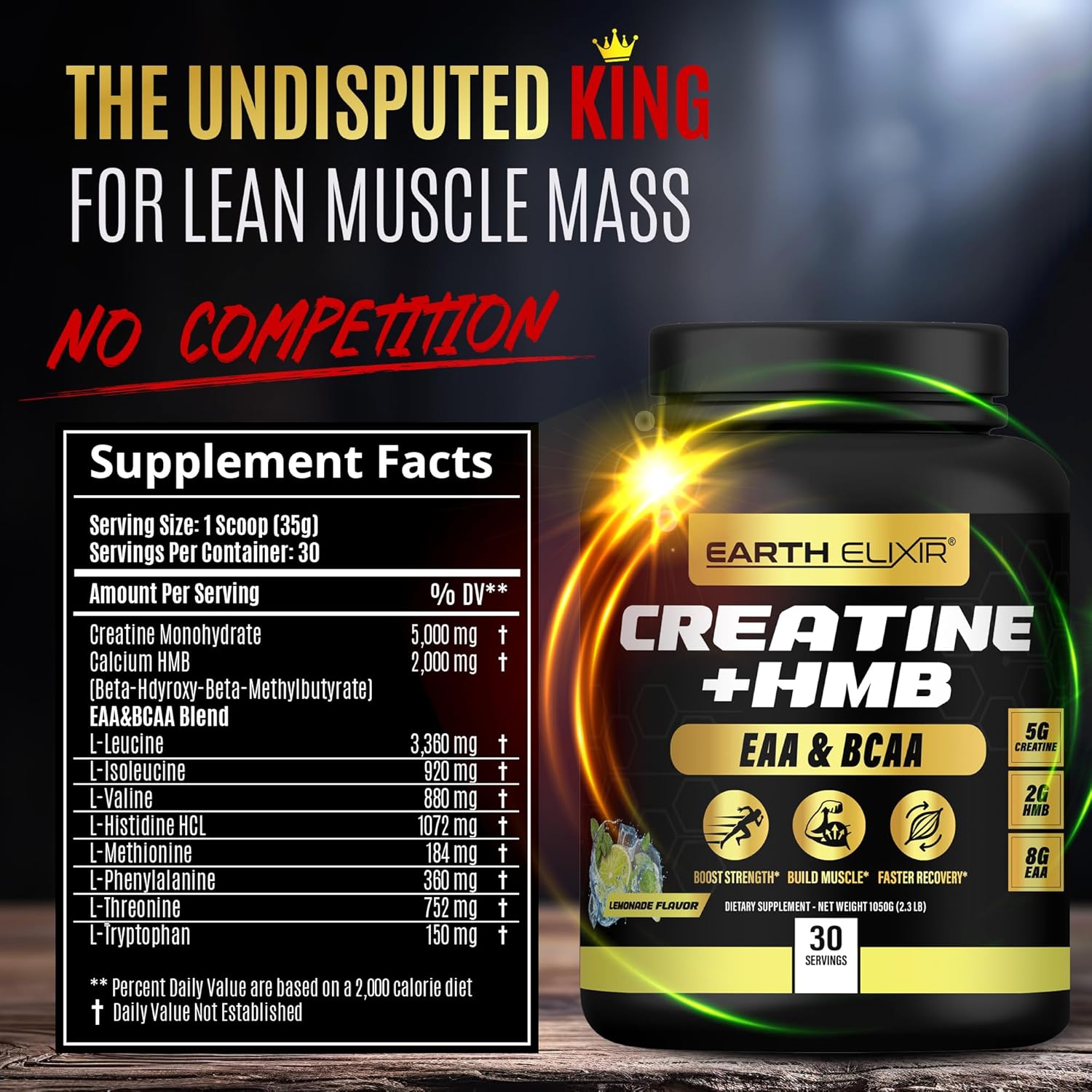 Earth Elixir Creatine HMB Supplement with Essential Amino Acids Powder for Muscle Growth and Recovery