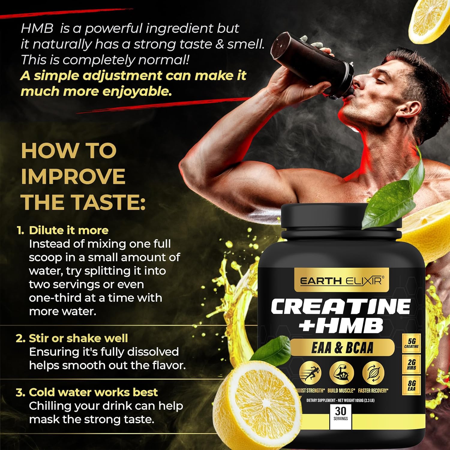 Earth Elixir Creatine HMB Supplement with Essential Amino Acids Powder for Muscle Growth and Recovery