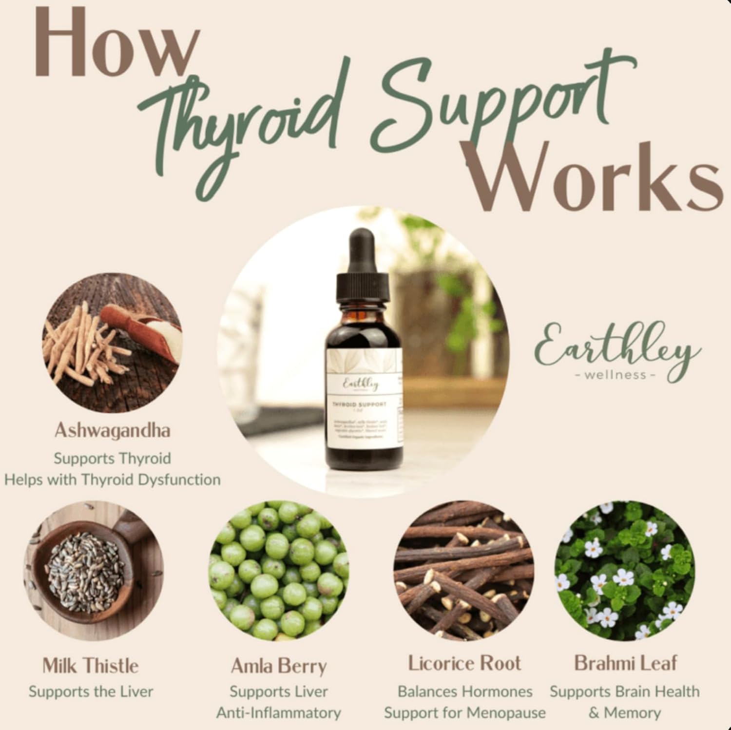 Earthley Wellness Thyroid Support - Enhances Energy, Supports Brain Health & Overall Wellbeing - 4oz