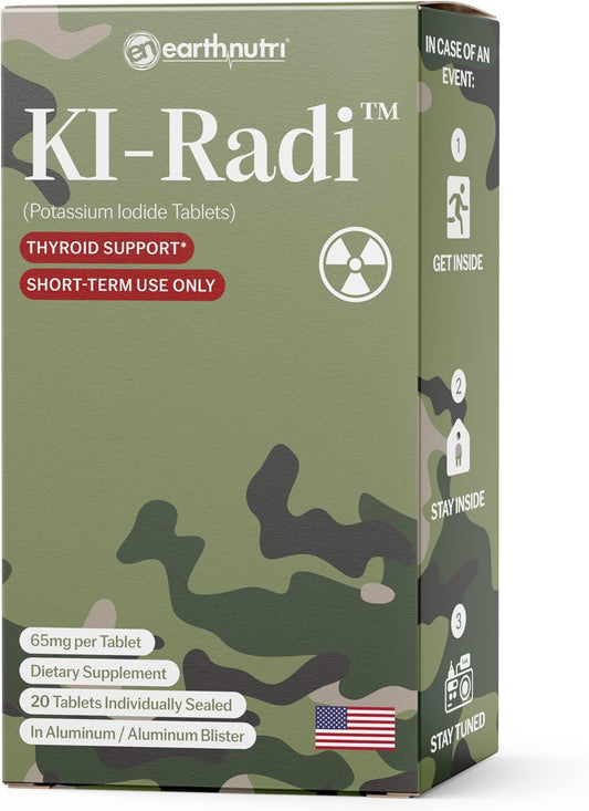 EarthNutri KI-Radi™ Potassium Iodide Tablets 65mg (20 Tablets) - Potassium Iodide Supplement with Foil-Foil Blister Seal Packaging