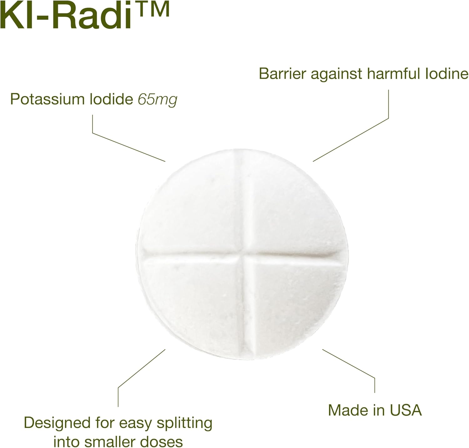 EarthNutri KI-Radi™ Potassium Iodide Tablets 65mg (20 Tablets) - Potassium Iodide Supplement with Foil-Foil Blister Seal Packaging