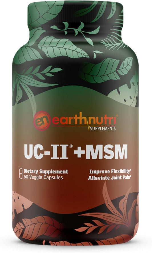 EarthNutri UC-II + MSM Capsules - 40mg UC-II for Joint Health, 1000mg MSM for Flexibility. Supports Joint Repair & Movement - 60 Count