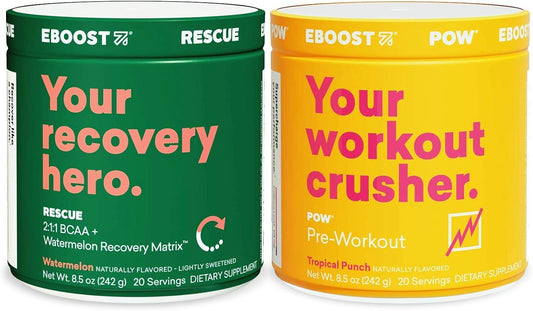 EBOOST POW Pre-Workout BCAA Bundle - Performance Powder for Energy, Recovery, Joint Mobility - Non-GMO, Gluten-Free