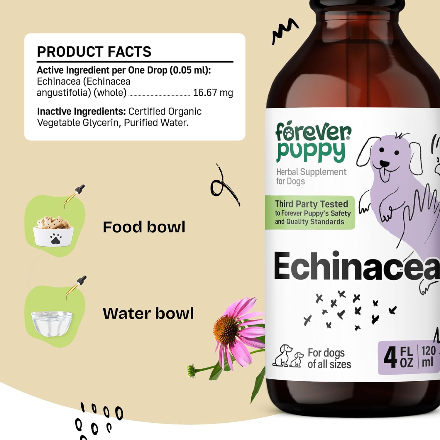 Echinacea Drops for Dogs - Immunity & Respiratory Health Support - Liquid Supplement - 4 oz Bottle