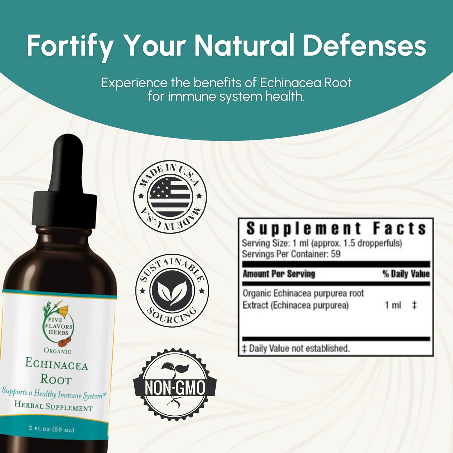 Echinacea Root Tincture - Immune System Support for Bites, Stings & Wounds - Herbal Supplement - 2 Fl Oz