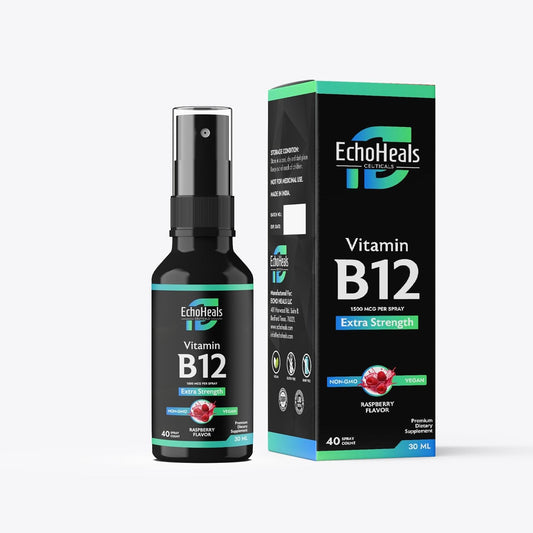 EchoHeals CEUTICALS Vitamin B12 Liquid Spray - 1500 mcg per Spray - Vegan Energy Support - Gluten Free - Raspberry Flavor - 40 Sprays - 1 fl Oz