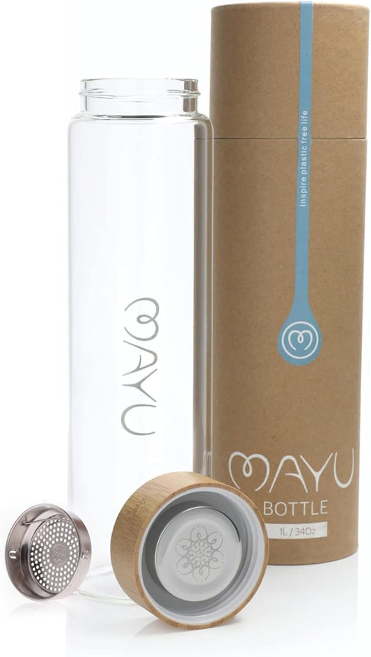 Eco-Friendly 1L Glass Water Bottle with Bamboo Lid - BPA-Free, Leak-Proof Design for Outdoor Picnics and Everyday Use