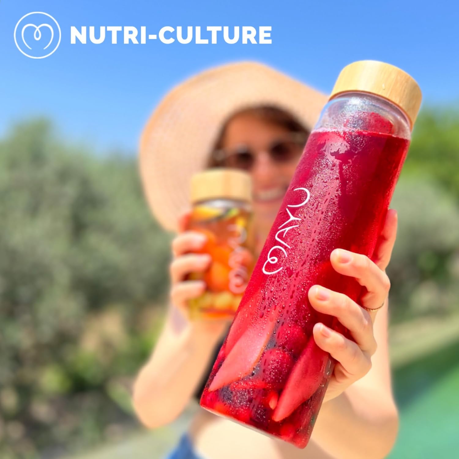 Eco-Friendly 1L Glass Water Bottle with Bamboo Lid - BPA-Free, Leak-Proof Design for Outdoor Picnics and Everyday Use